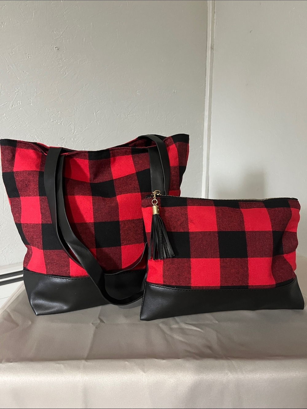 Red & Black Buffalo Plaid Tote and Pouch Set
